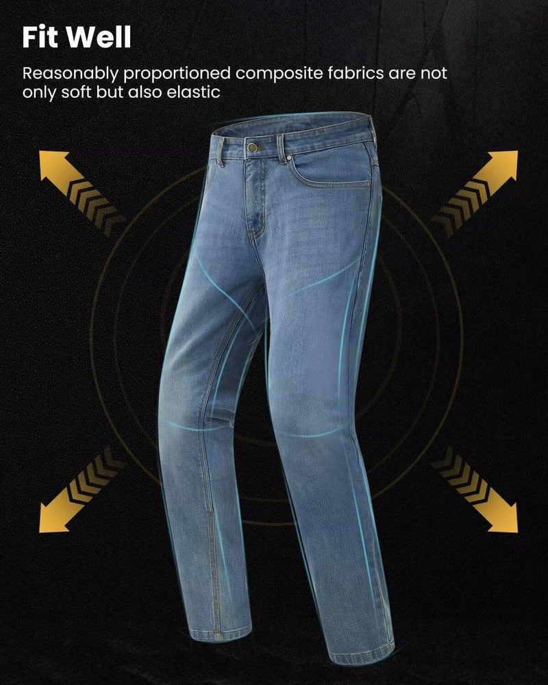 ILM Motorcycle Riding Pants for Men CE Armored Motorbike Jeans Adventure Touring Motocross All Season Model PJN1(Light Blue) - Image 5